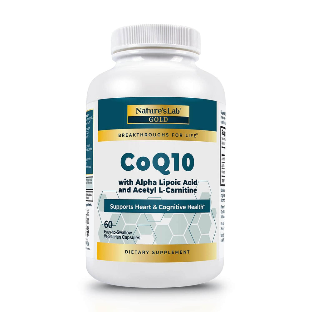 Nature's Lab Gold product bottle with CoQ10, ALA and ALCAR HCl