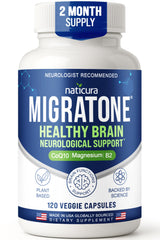 Naticura Migratone bottle front showing natural headache support formula for daily use
