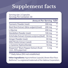 Close-up of Liver Renew label highlighting artichoke extract and milk thistle
