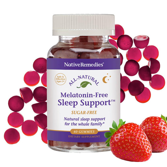 Front view of Native Remedies Melatonin-Free Sleep Gummies bottle