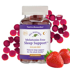 Front view of Native Remedies Melatonin-Free Sleep Gummies bottle