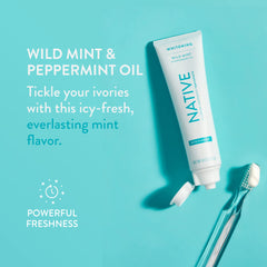 Fluoride protection label on Native Wild Mint toothpaste