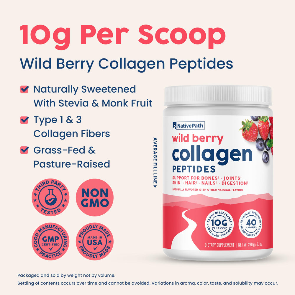 NativePath Collagen Peptides Wild Berry bottle front