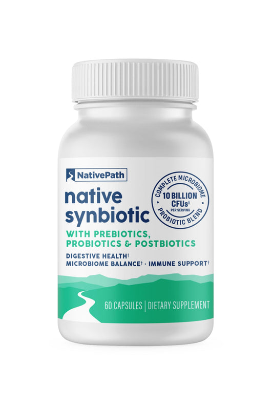 NativePath Complete Synbiotic bottle and packaging showcasing the 3-in-1 gut health formula