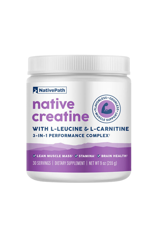 Bottle of NativePath Creatine Monohydrate Powder with 3-in-1 formula