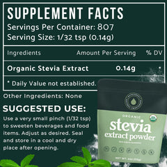 Pure stevia powder 4 oz jar close-up with no fillers