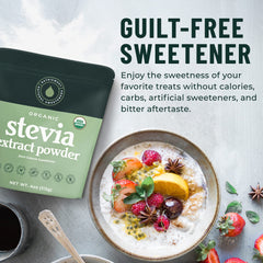 Granulated stevia powder in kitchen setting