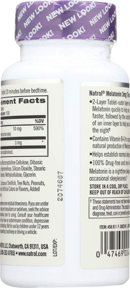 Natrol Melatonin Time Release closeup showing a vegetarian formula.