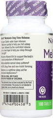 Natrol Melatonin Time Release packaging on shelf suggests easy, drug-free sleep aid.