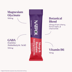 Botanical blend of Tart Cherry, Lemon Balm, and Chamomile in Natrol Sleep & Restore