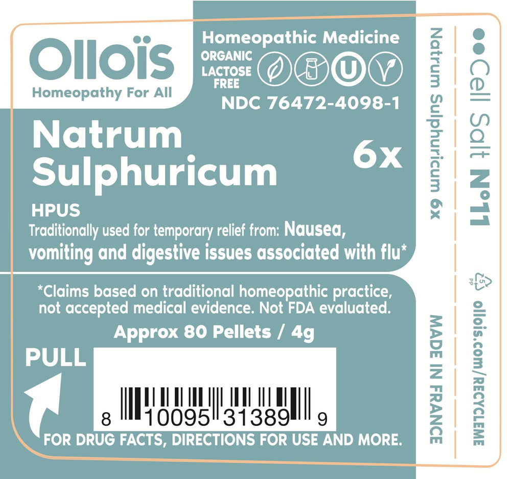 Close-up of Natrum Sulphuricum OLLOIS organic vegan kosher cell salt pellets