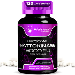 Bottle of nattokinase supplement capsules 5000 FU