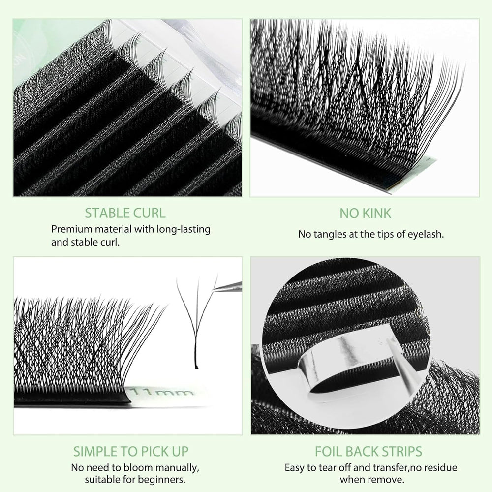 NATUHANA easy fanning cluster design facilitates smooth lash grafting.