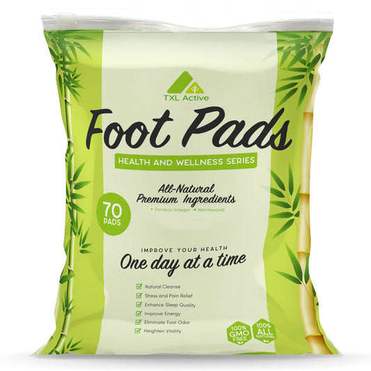 Natural Bamboo Charcoal Foot Pads 70-pack on white background