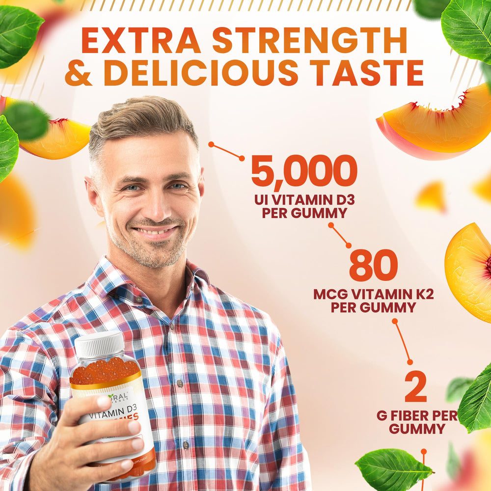 Natural BioScience d3 k2 gummies with glass of water demonstrating convenient gluten-free option