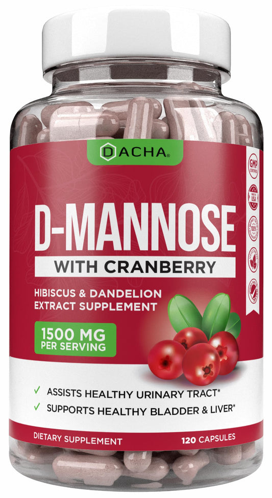 Natural D-Mannose Capsules 4-in-1 formula bottle with 120 capsules and 1500 mg per capsule