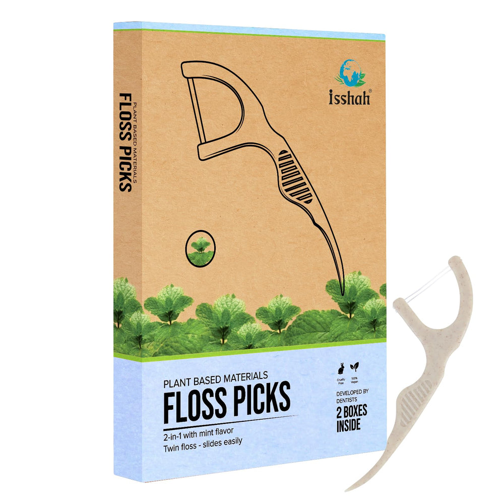Front view of Natural Dental Floss Picks Mint Twin Floss packaging