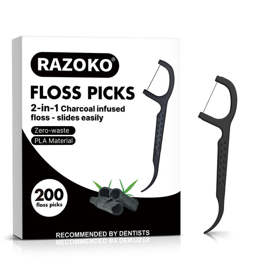 Bamboo charcoal dental floss picks for deep cleaning