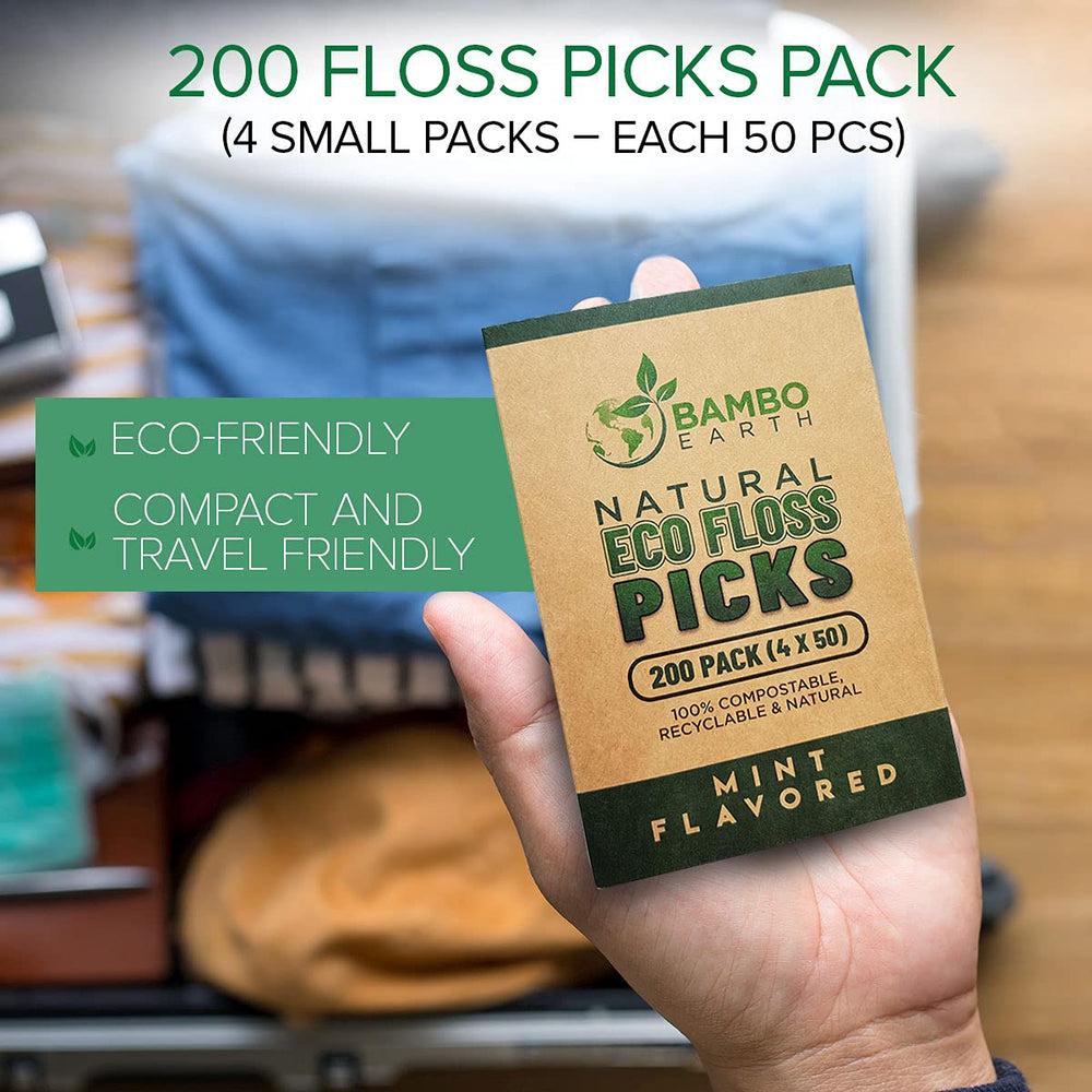 Vegan cruelty-free dental floss picks with unbleached handle