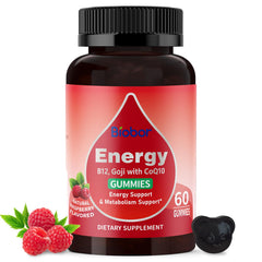 Front view of Raspberry Natural Energy Gummies bottle, 60 count