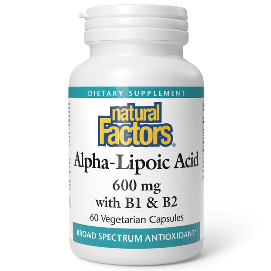Bottle of Natural Factors Alpha-Lipoic Acid + B 600 mg, 60 capsules