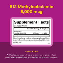 Nutrition facts and ingredients panel of B12 chewables