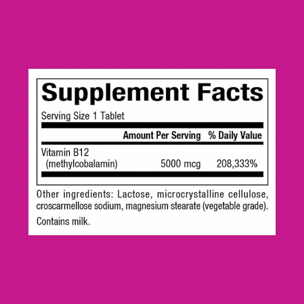 Close-up of Natural Factors B12 5000 mcg methylcobalamin chewable tablet