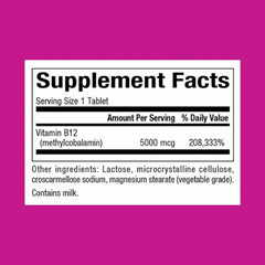 Close-up of Natural Factors B12 5000 mcg methylcobalamin chewable tablet