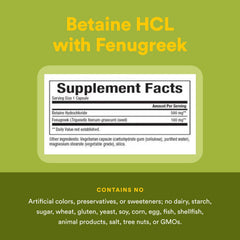 Supplement facts label for Natural Factors Betaine HCl 500 mg