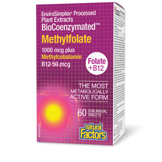 Product hero image: Natural Factors Biocoenzymated Methylfolate 1000 mcg, 60 count bottle