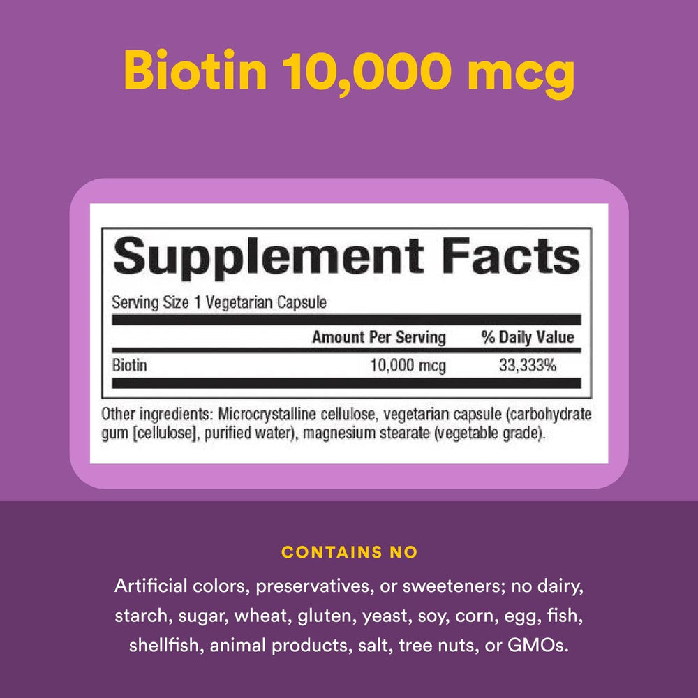 Nutrition facts panel for Natural Factors Biotin 10000 mcg 60 count