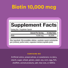 Nutrition facts panel for Natural Factors Biotin 10000 mcg 60 count