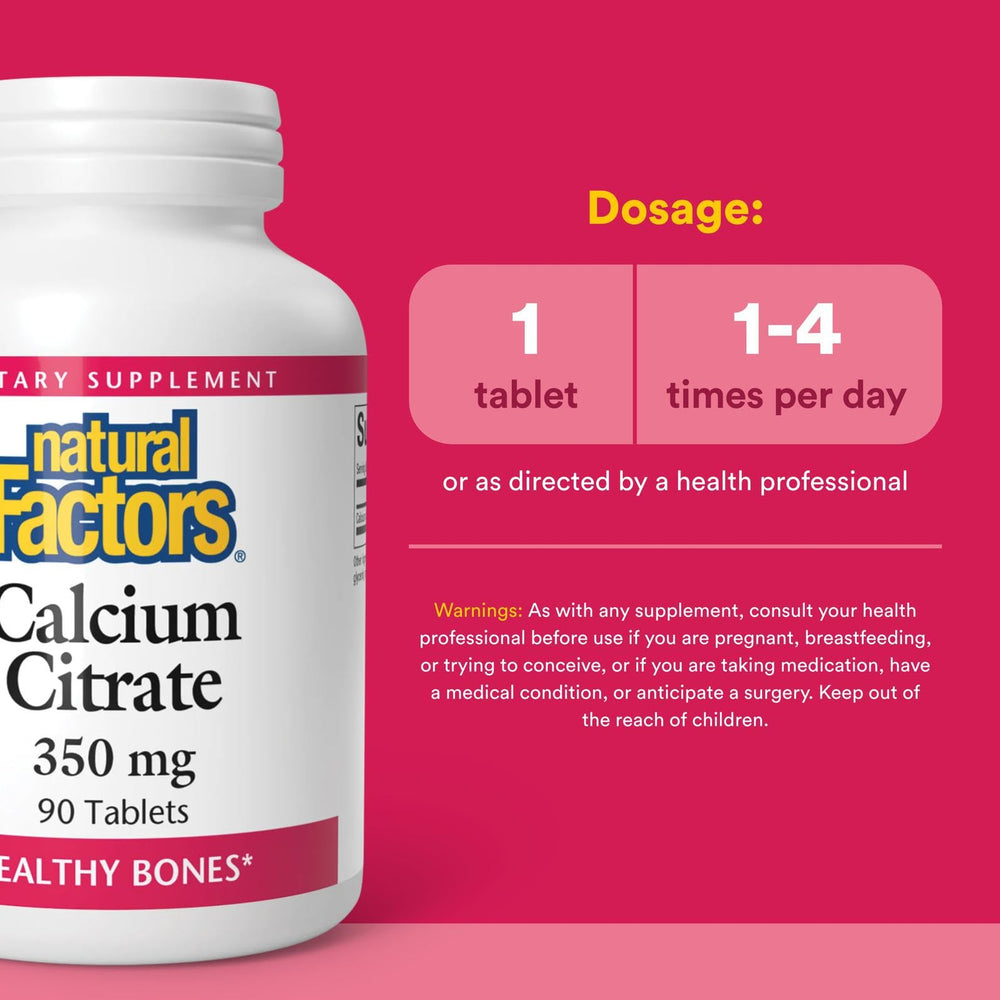 Supplement facts panel on Natural Factors Calcium Citrate bottle