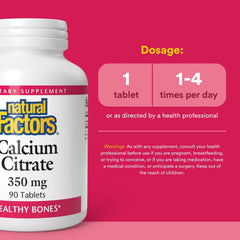 Supplement facts panel on Natural Factors Calcium Citrate bottle