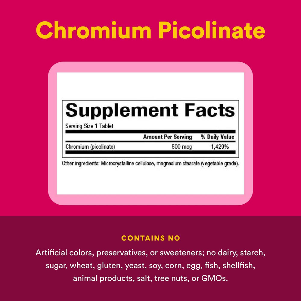 Supplement facts panel for chromium picolinate 500 mcg