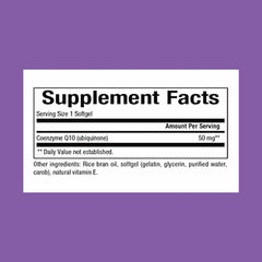 Front label of Natural Factors CoQ10 50 mg 60 softgels