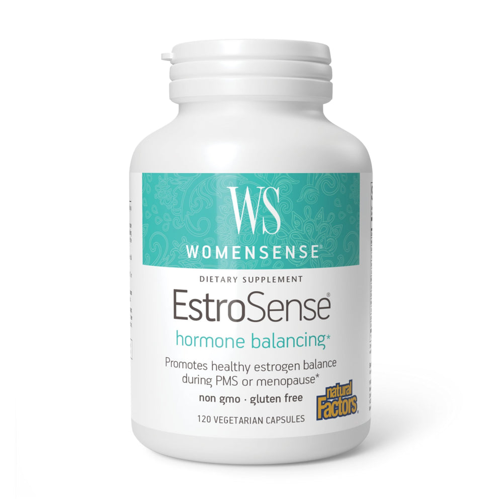 Natural Factors EstroSense bottle front showing daily hormonal balance support