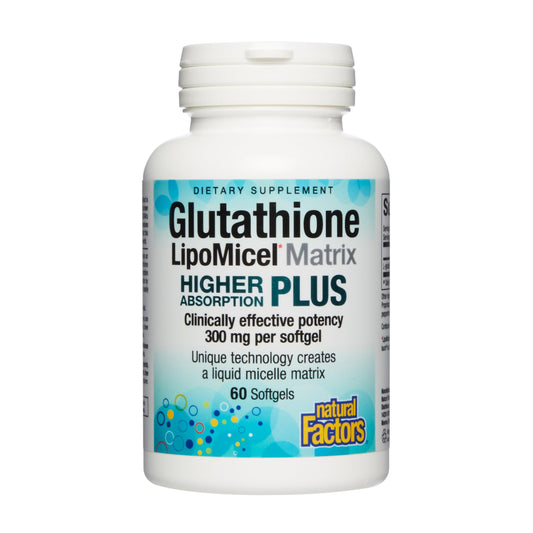 Bottle of Natural Factors Glutathione LipoMicel Matrix 300 mg – 60 softgels