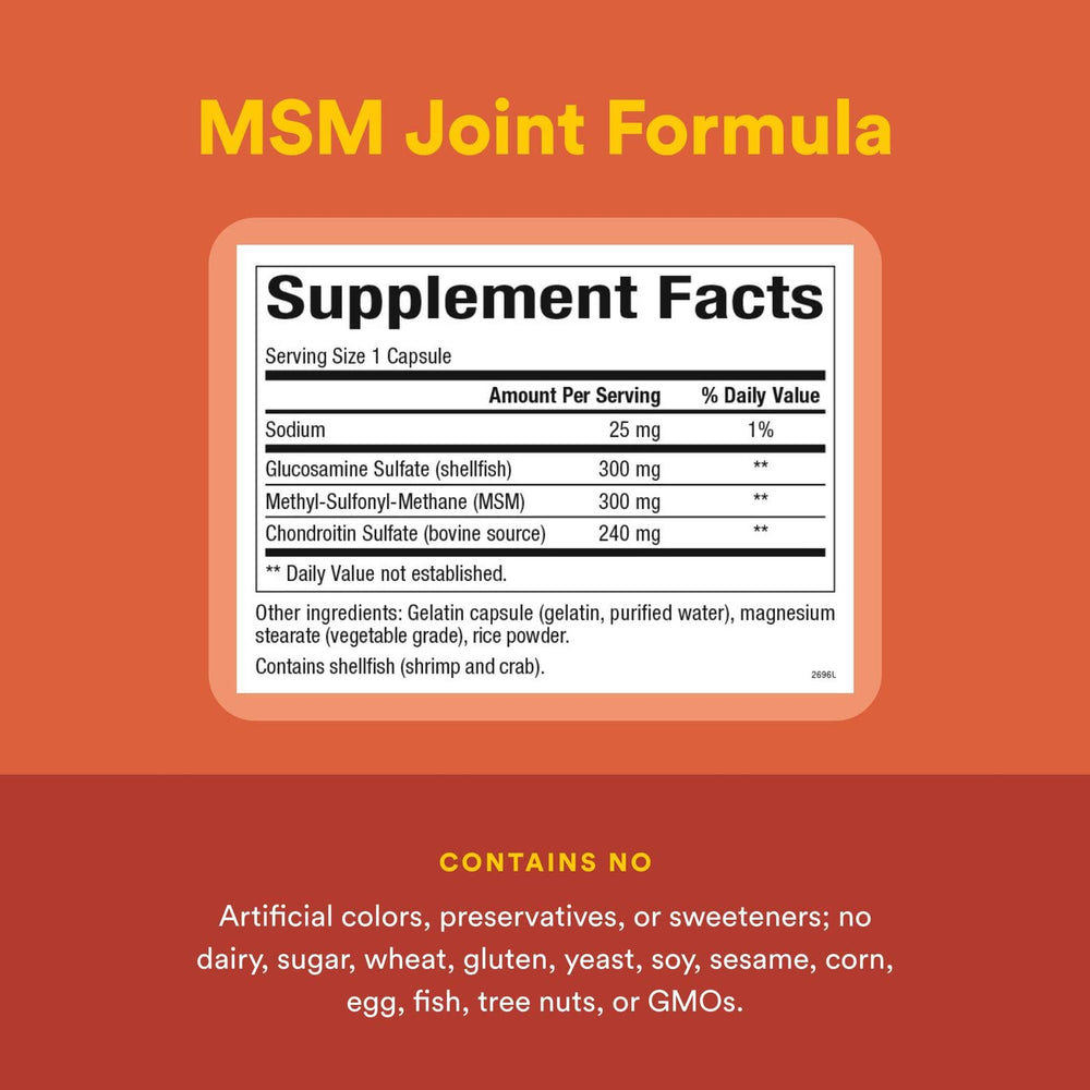 MSM Joint Formula capsules pouring from bottle