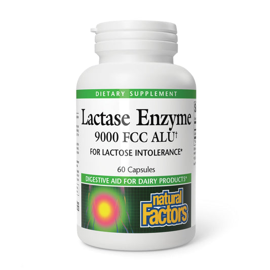 Natural Factors Lactase Enzyme bottle and front label