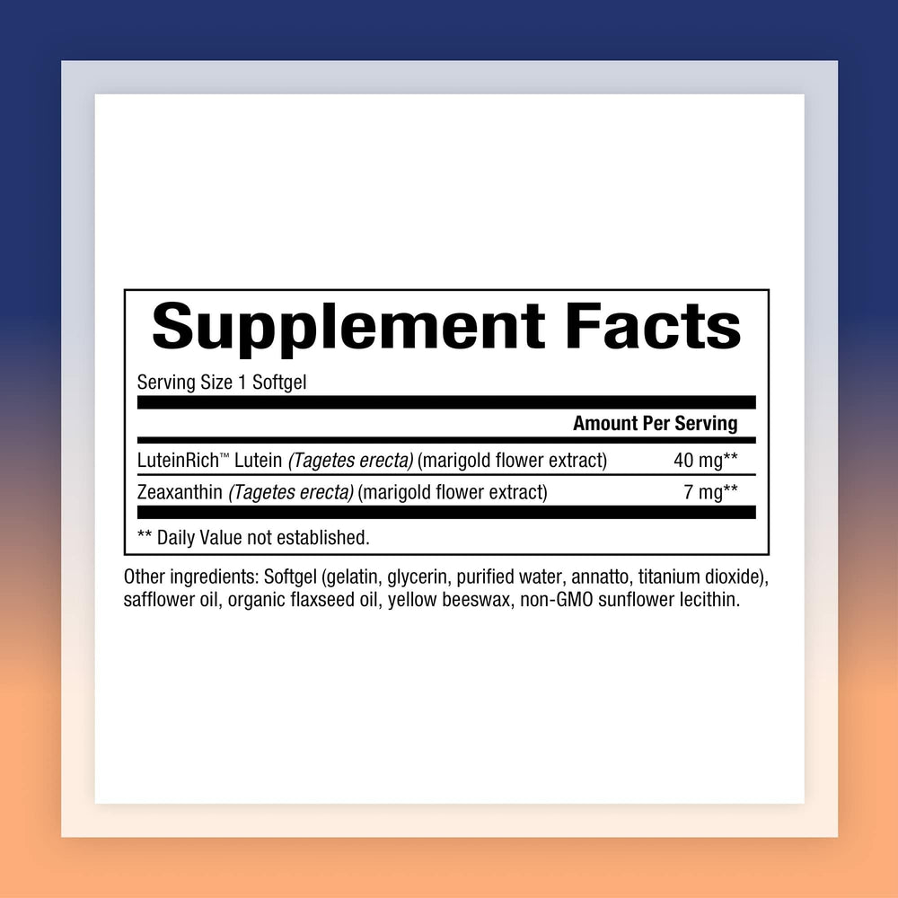 Close-up of Lutein 40 mg with Zeaxanthin softgel capsules