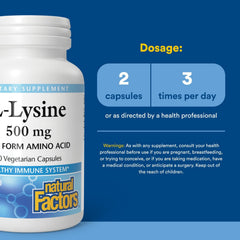 Front label of Natural Factors L-Lysine bottle