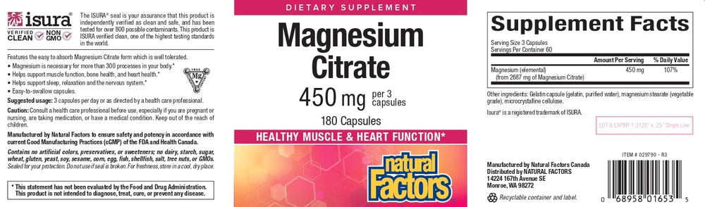 Natural Factors Magnesium Citrate 150 mg bottle – front view