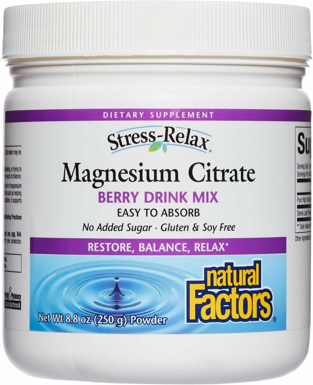 Natural Factors Magnesium Citrate Powder Berry flavor 8.8 oz bottle with label
