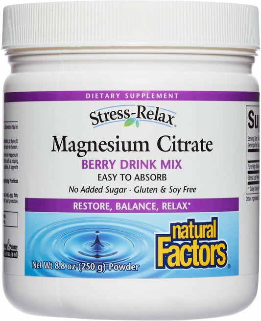 Natural Factors Magnesium Citrate Powder Berry flavor 8.8 oz bottle with label