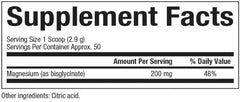 Back nutrition label for Natural Factors Magnesium Bisglycinate Powder