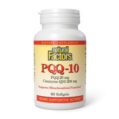 Bottle of Natural Factors PQQ-10 with CoQ10 softgels, 60-count