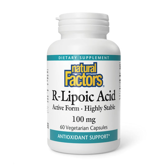 Natural Factors R-Lipoic Acid bottle on white background