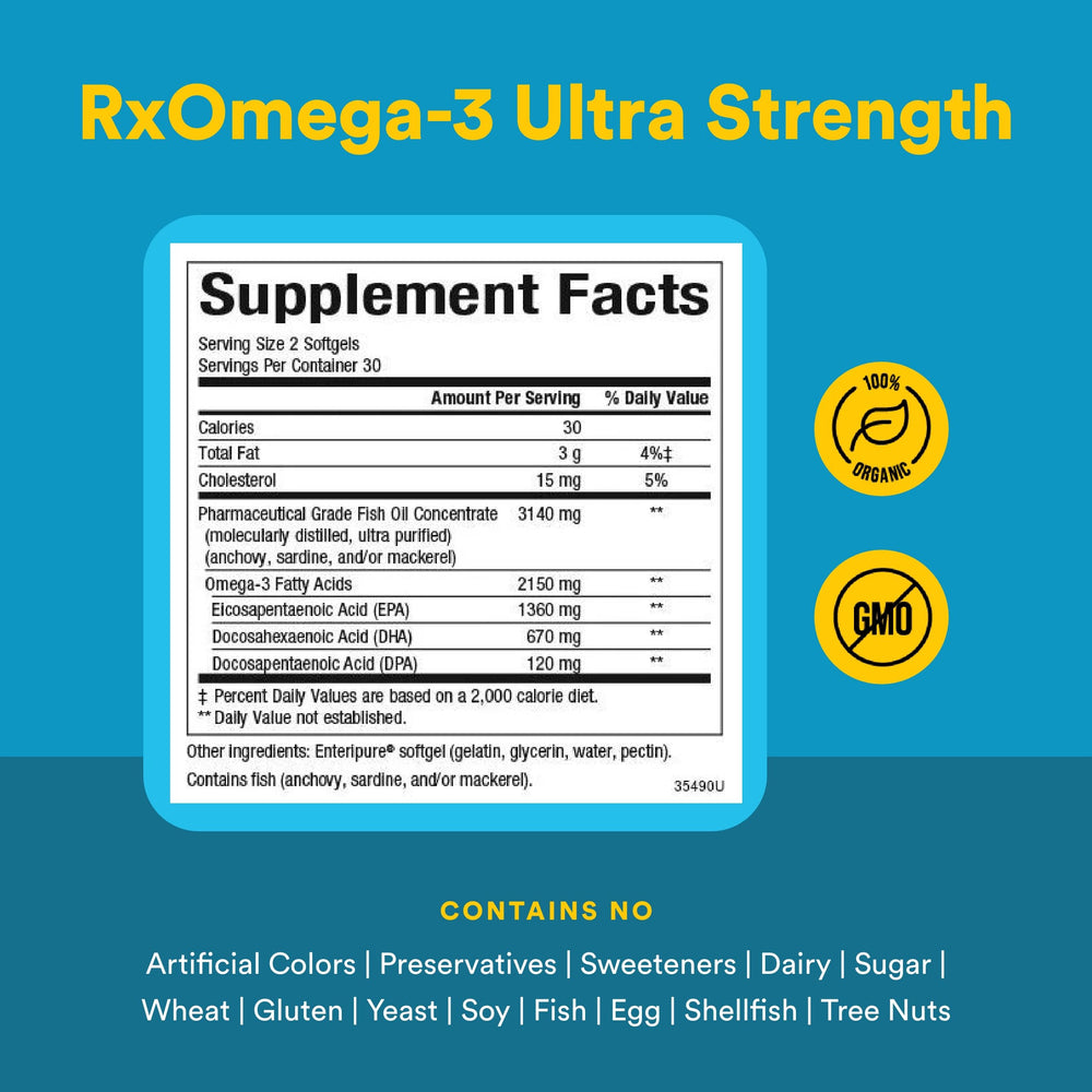 Natural Factors RxOmega-3 label details EPA and DHA composition for daily use