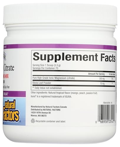 Close-up of ingredients in Natural Factors Stress-Relax Magnesium Citrate